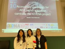 ATHENA project partners in the media for all conference. Starting from the left, Irena Hermosa, Anna Matamala and Roberta Lulli. 